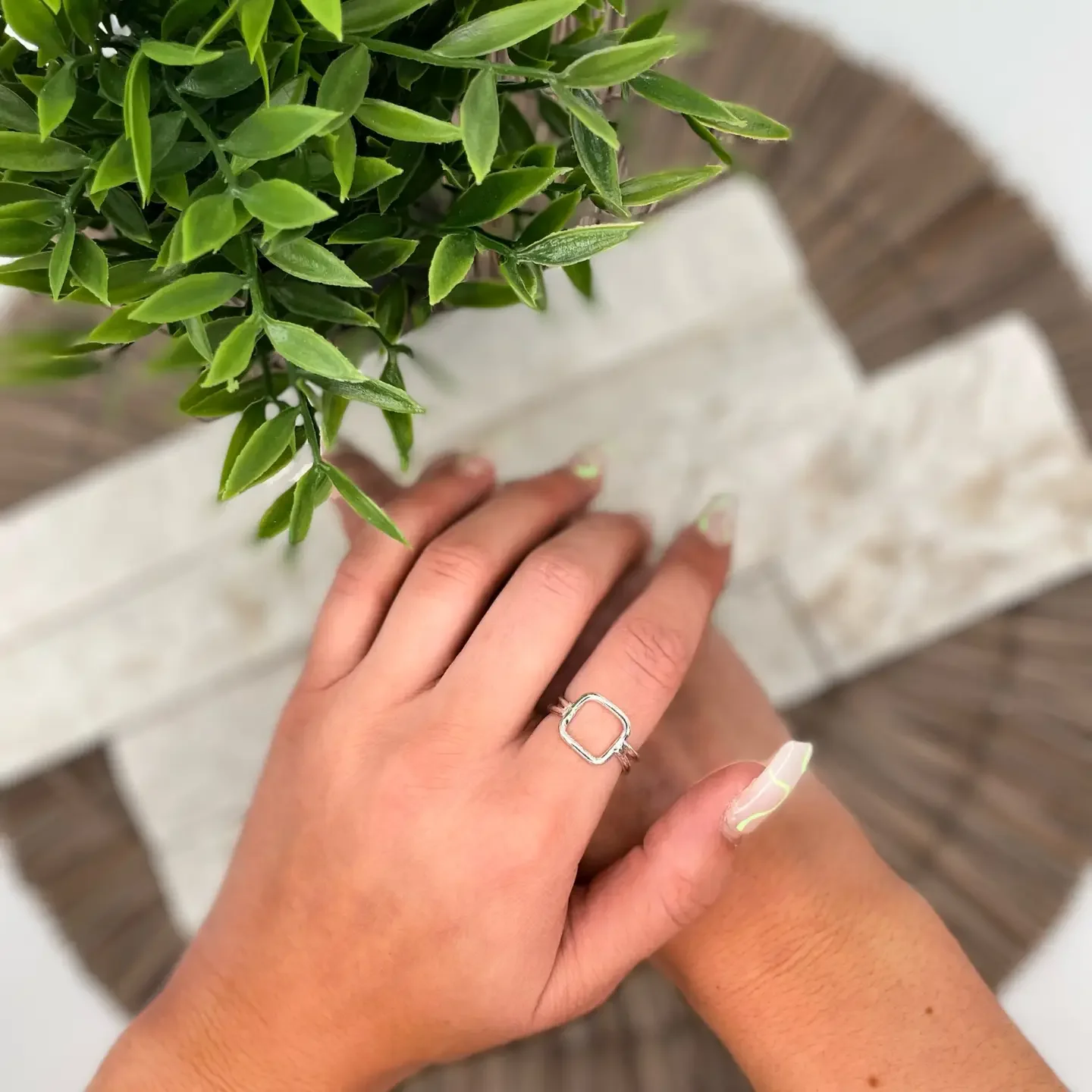 Silver Plated Adjustable Ring - Square