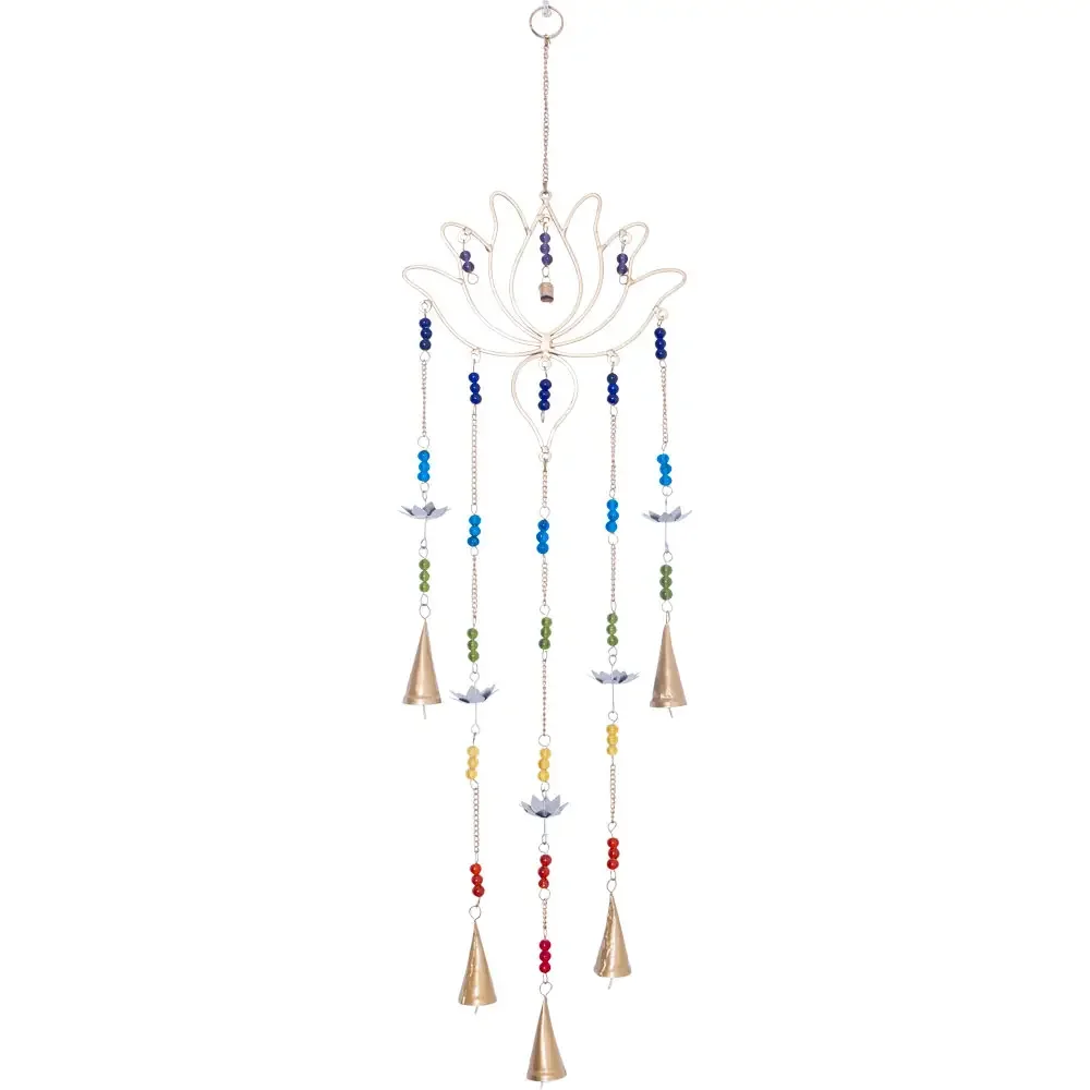Brass Bell Chime - Lotus w/ Glass Chakra Beads