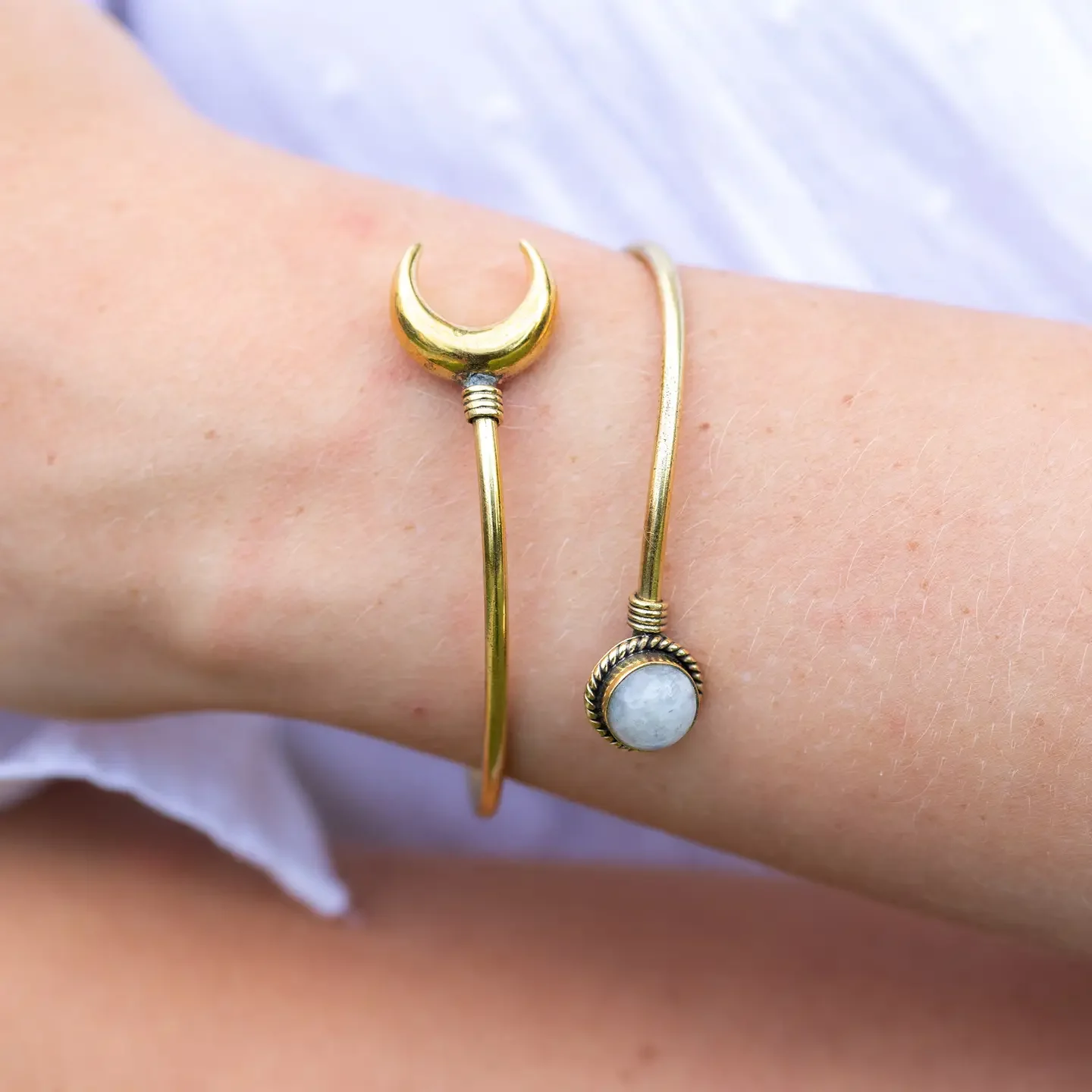Bangle Bracelet - Gold with Moonstone