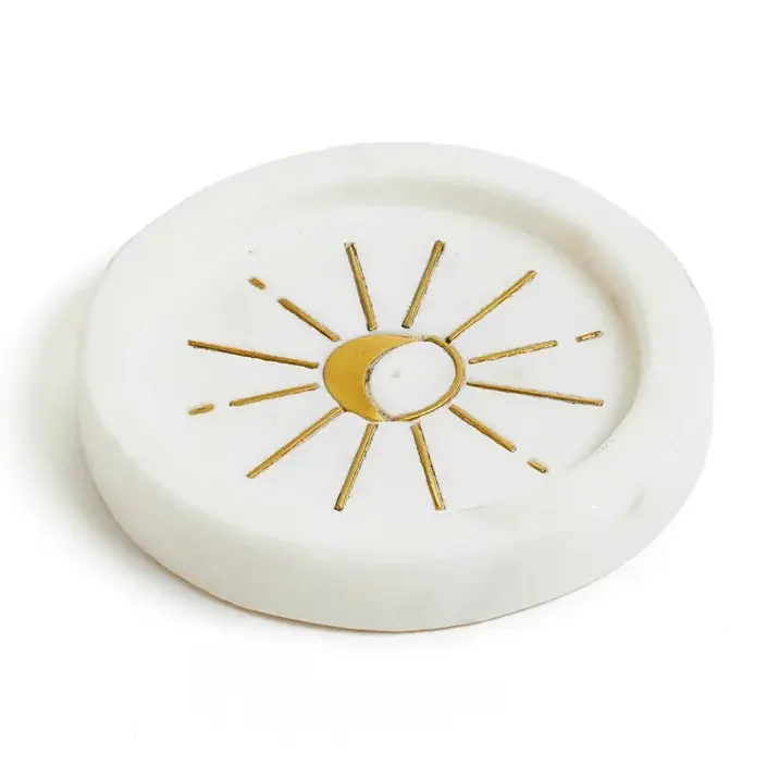 Incense Holder - Radiating Moon - White Marble