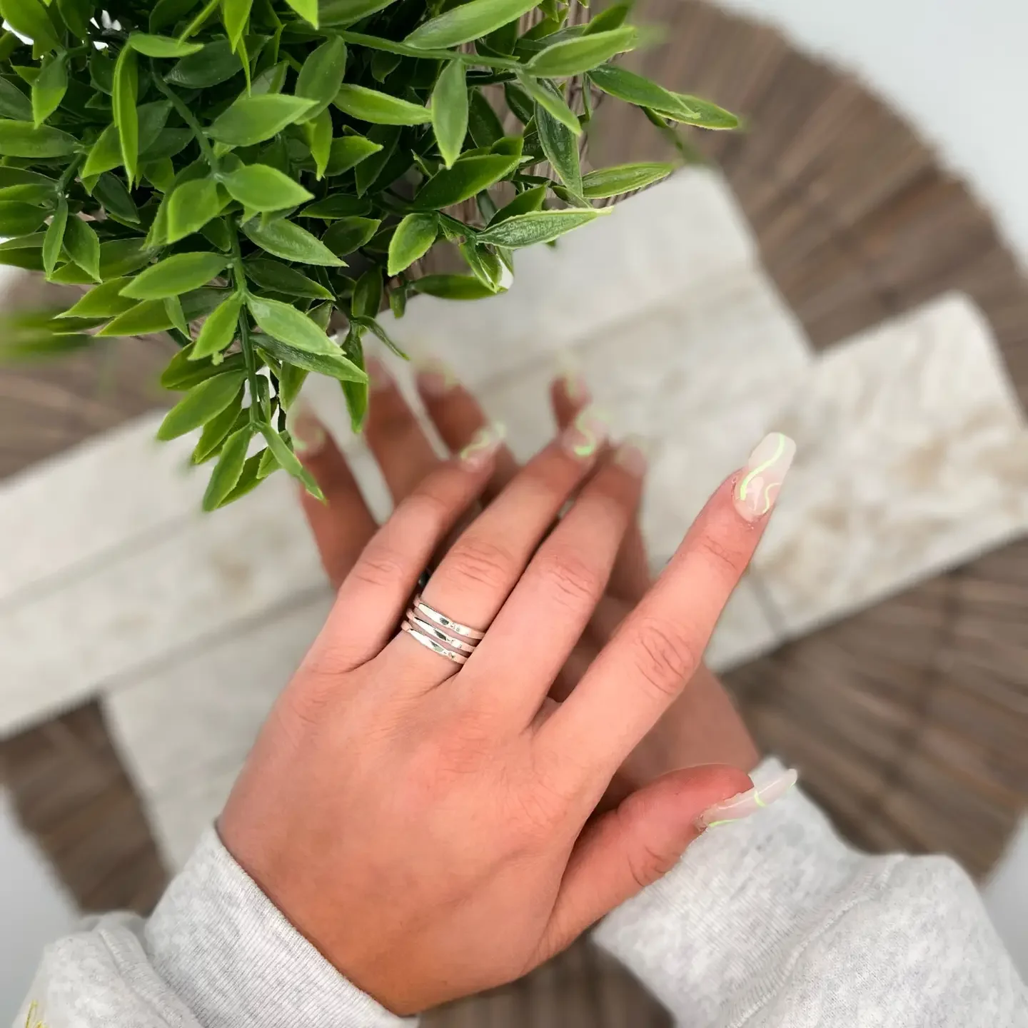 Silver Plated Adjustable Ring - Three Textured Bands