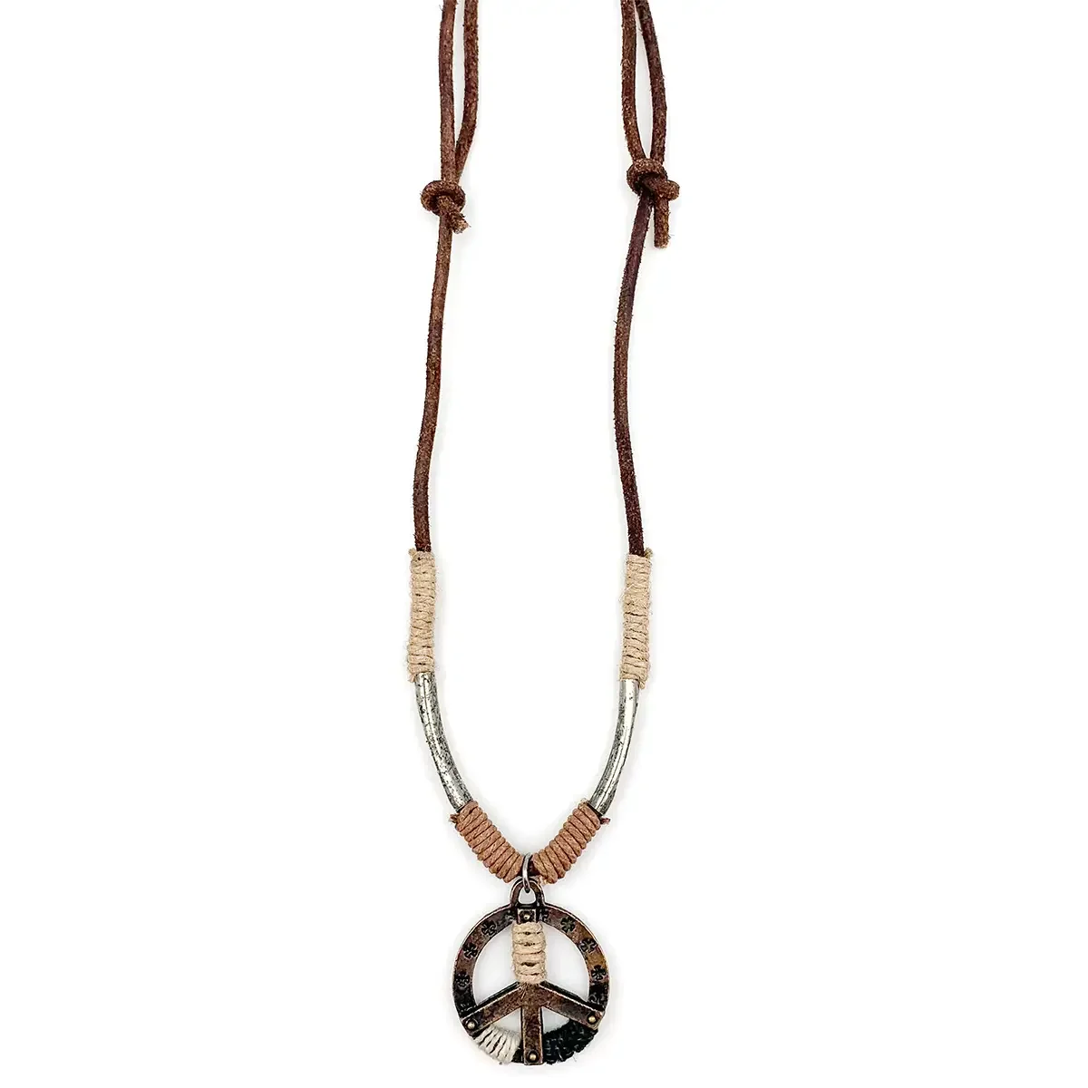 Brass Peace Sign Cord Necklace