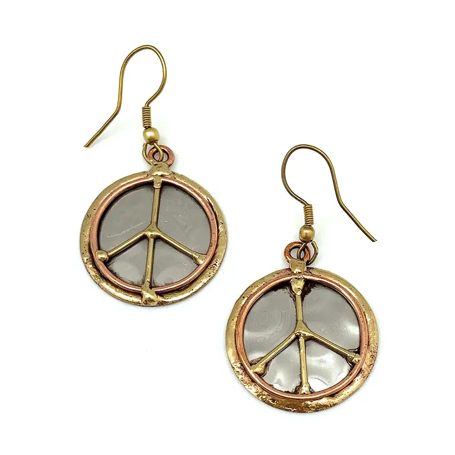 Mixed Metal Earrings - Peace Sign