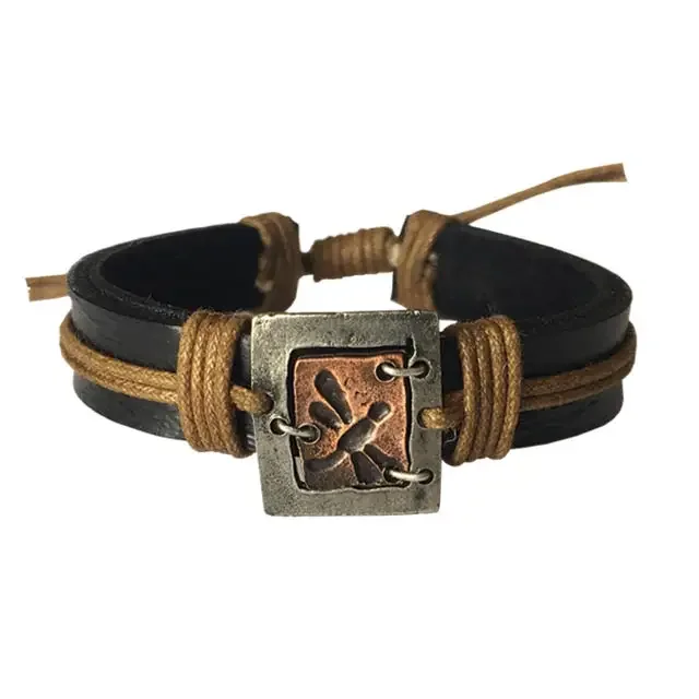 Pull Tie Leather Bracelet - Dragonfly in Frame