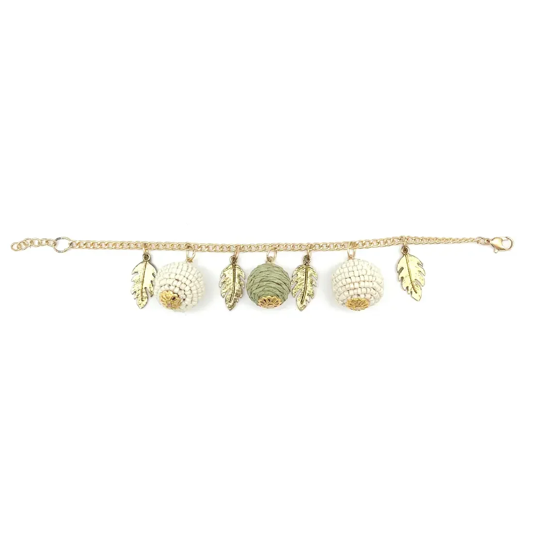 Calming Sage Collection Bracelet - Sphere, Leaf Charms