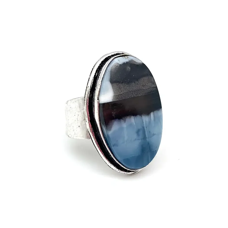 Handcrafted Semiprecious Stone Ring - Blue Opal