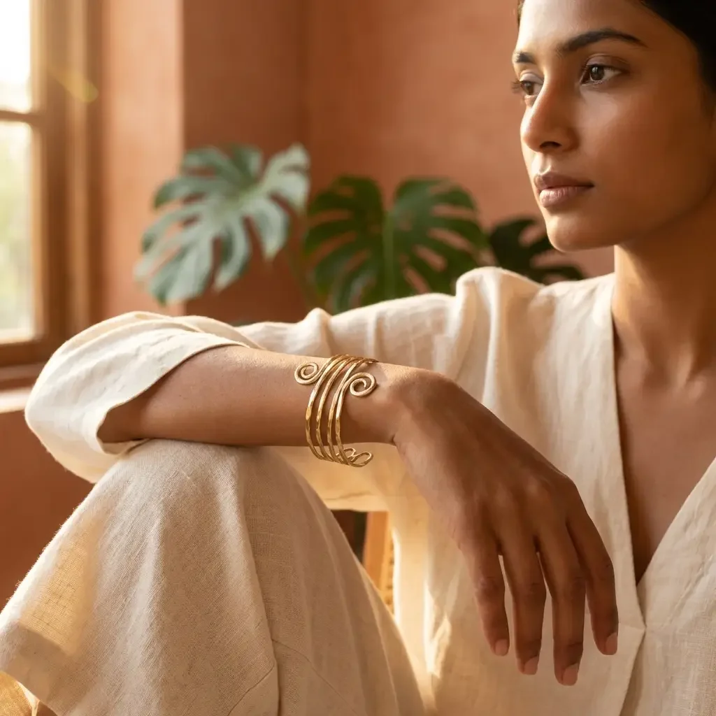 Gold Plated Adjustable Cuff Bracelet - Small Spirals