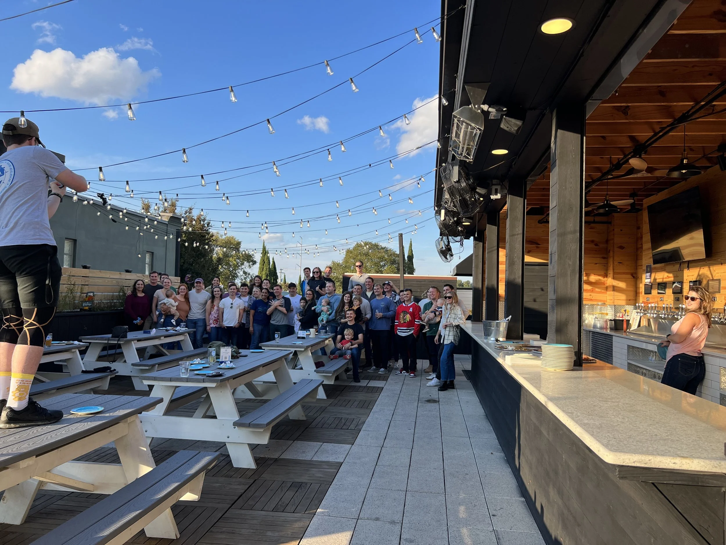 private event, rooftop, rooftop bar, group photo