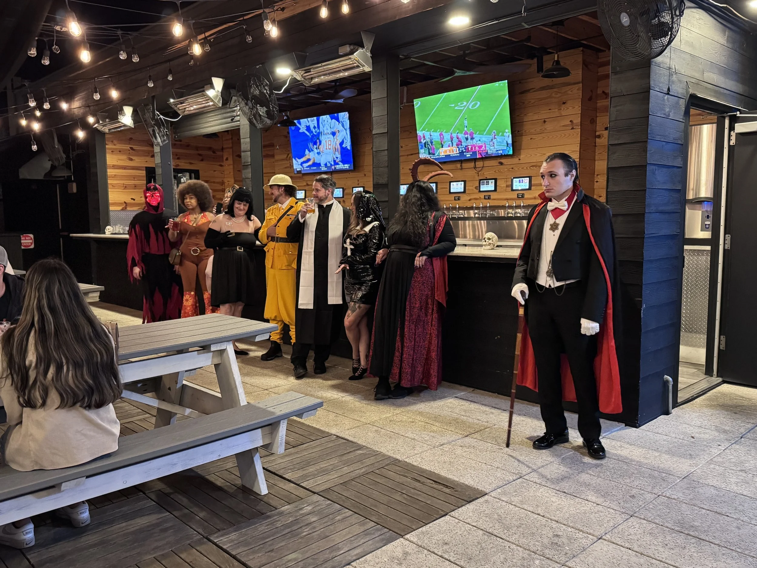 rooftop, rooftop bar, public event, halloween, holiday party, group photo, competition, guests