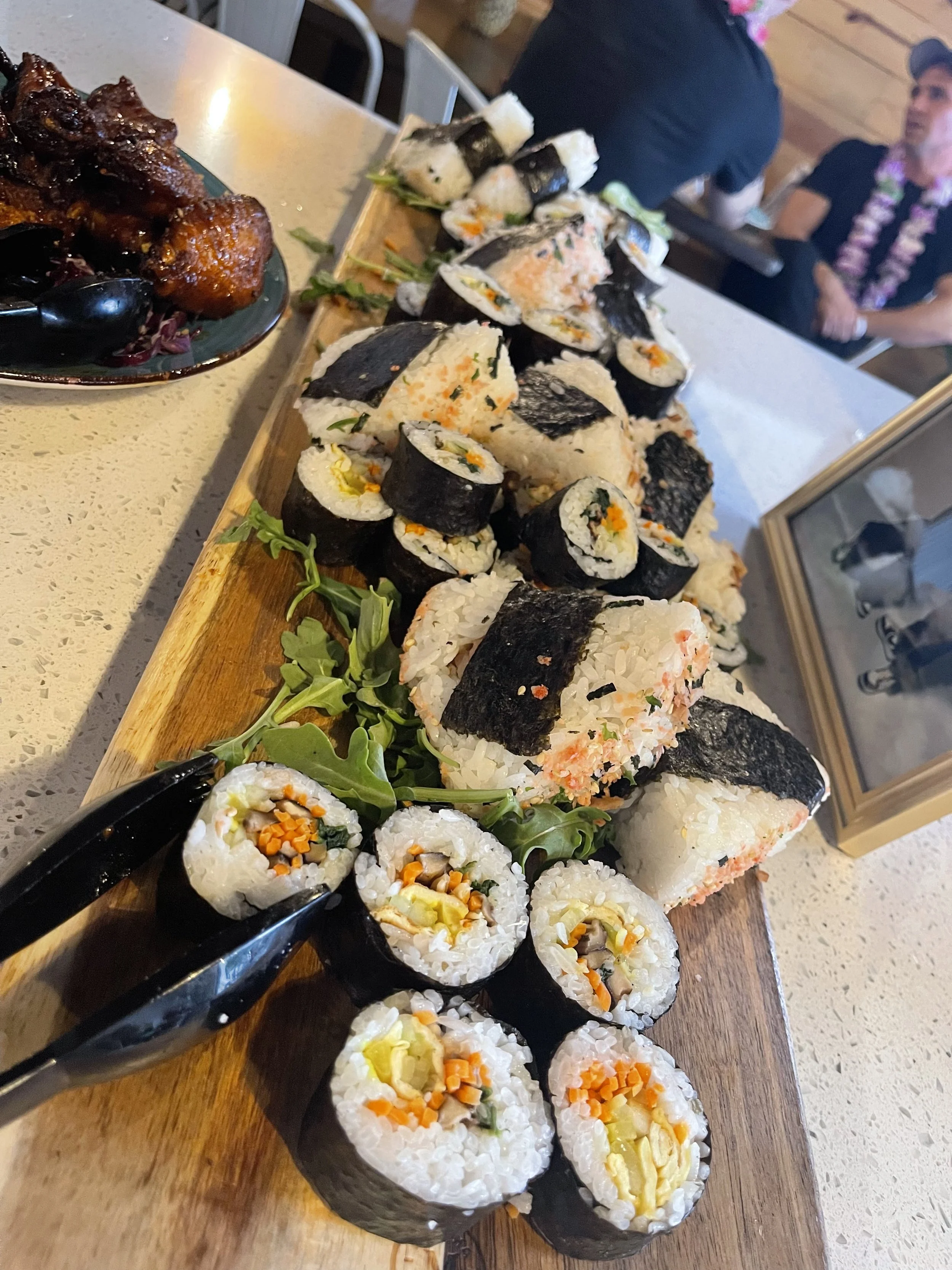 private event, main dining room, hand rolled sushi, food, catering