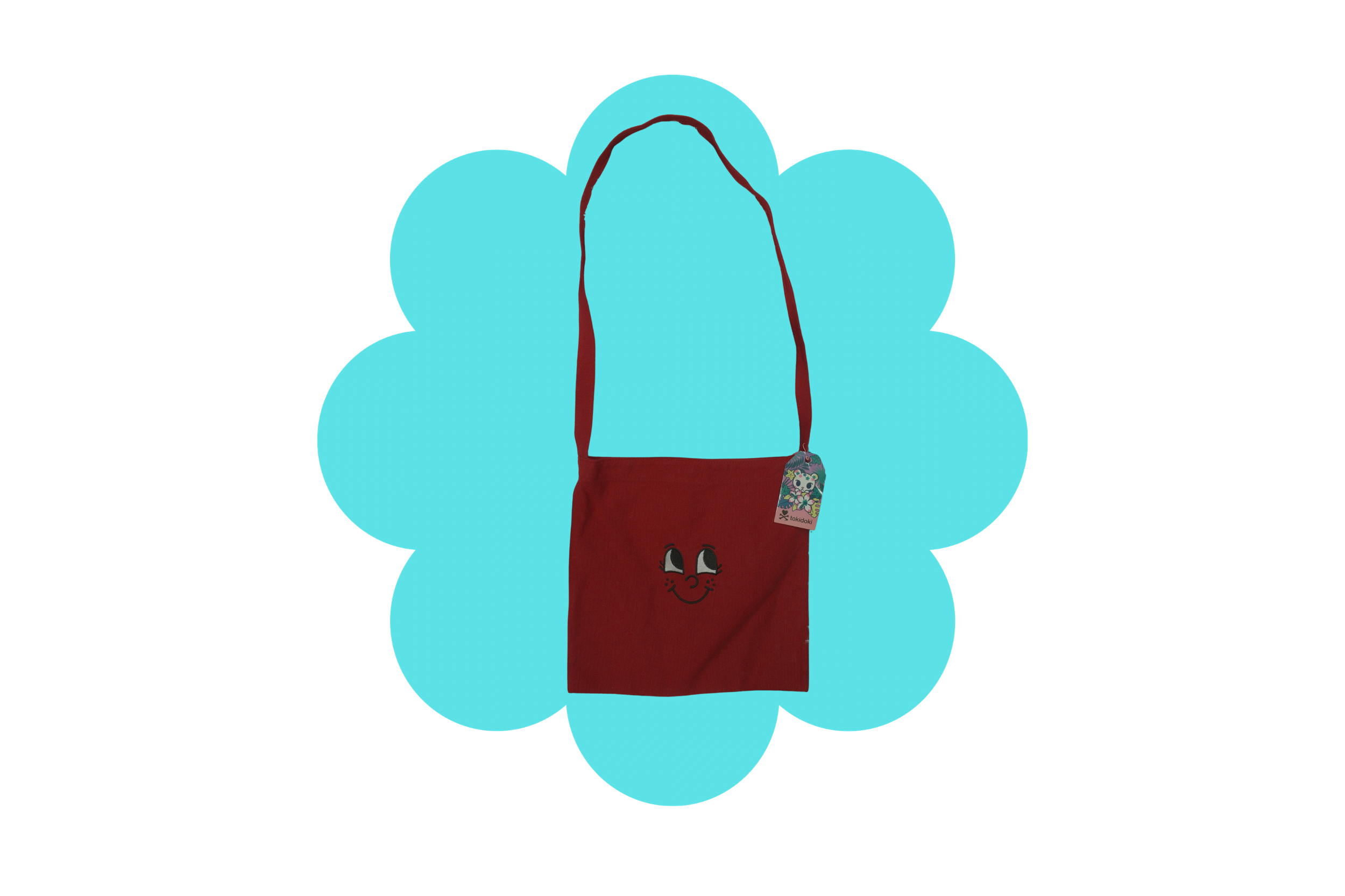 red bag with eyes