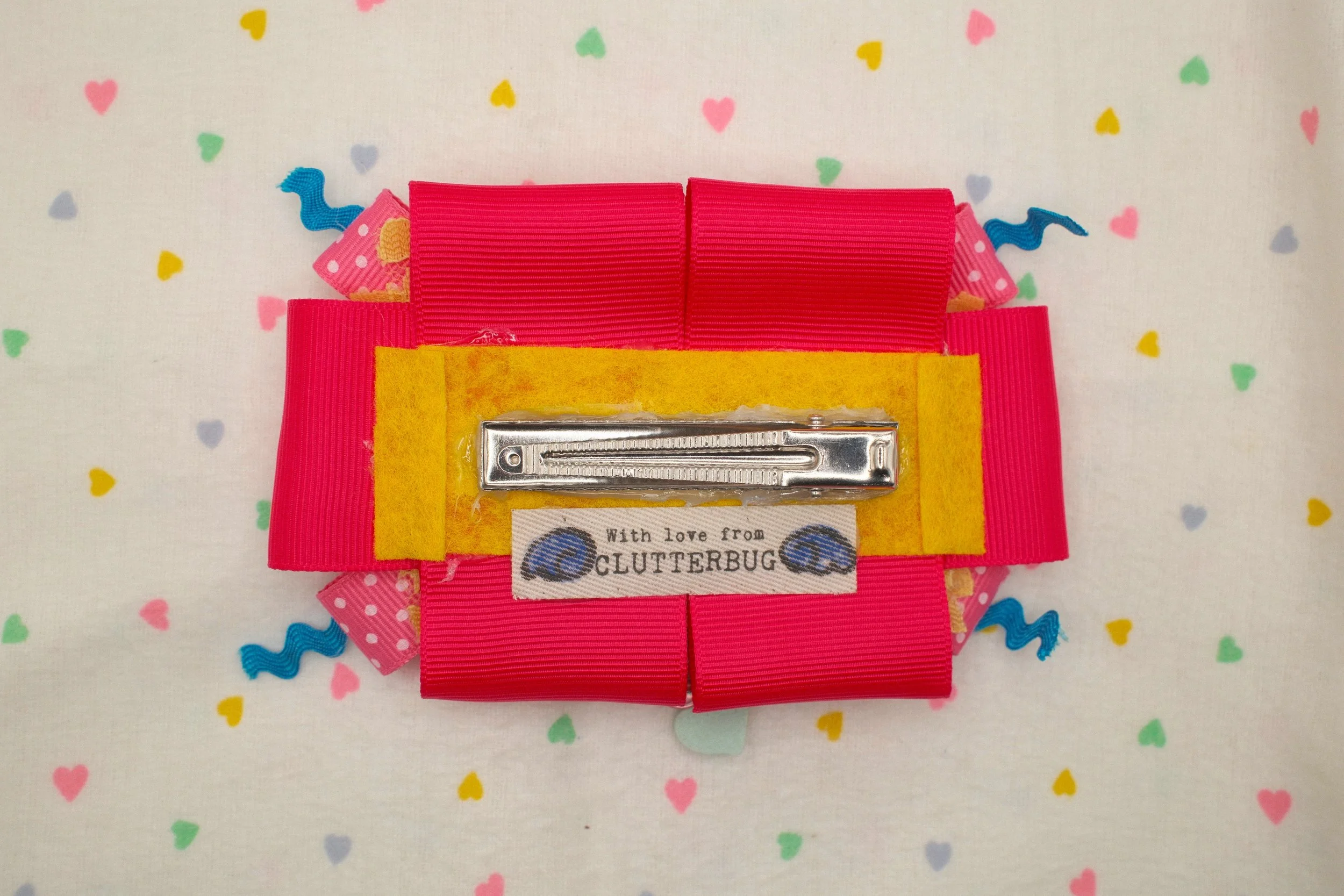 pink and yellow ribbon hairclip