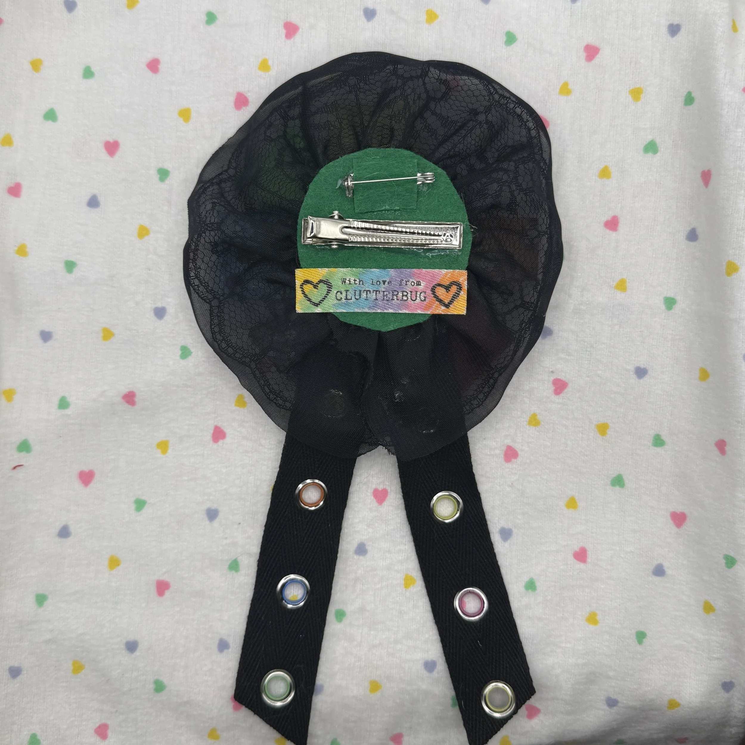 black and rainbow ribbon hairpin