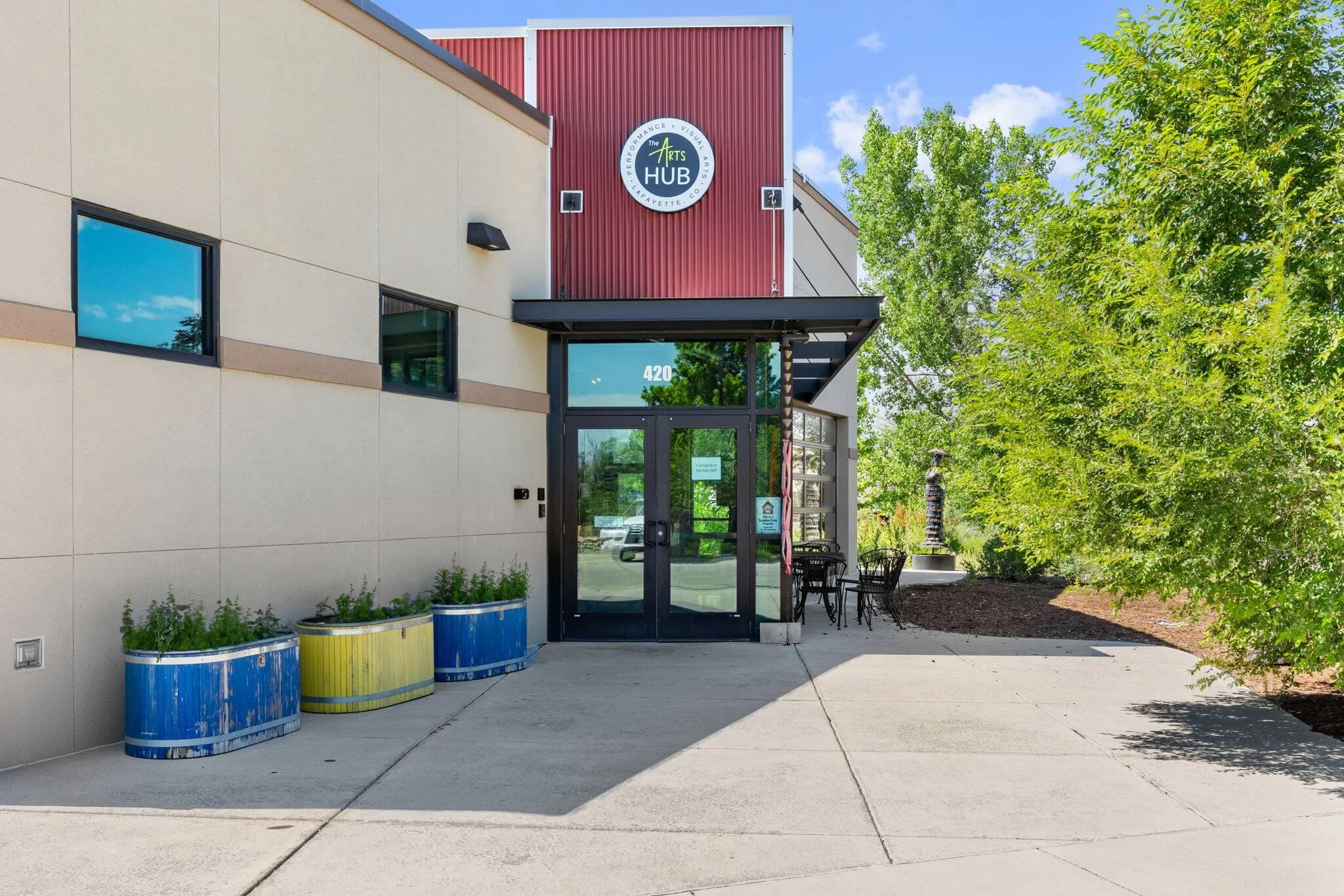 The Arts Hub building exterior and entrance.