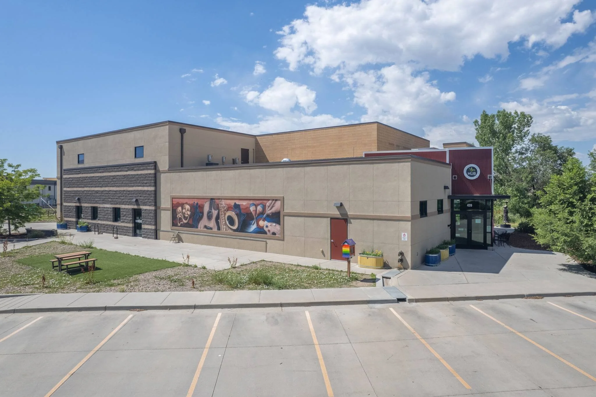 Exterior of the Arts Hub building.