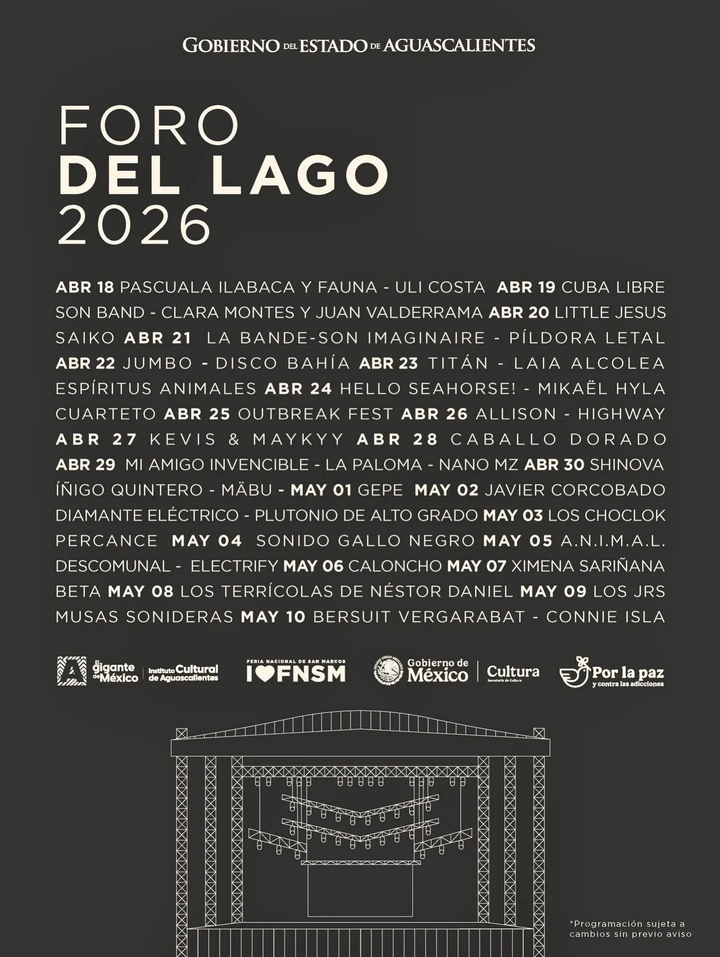 🔥 Lista la programaci&oacute;n del Foro del Lago en la Feria Nacional de San Marcos 2026 🎤🇲🇽✨ 

&iexcl;Nos vemos el 4 de mayo 🐓! 🎵

#FNSM2026