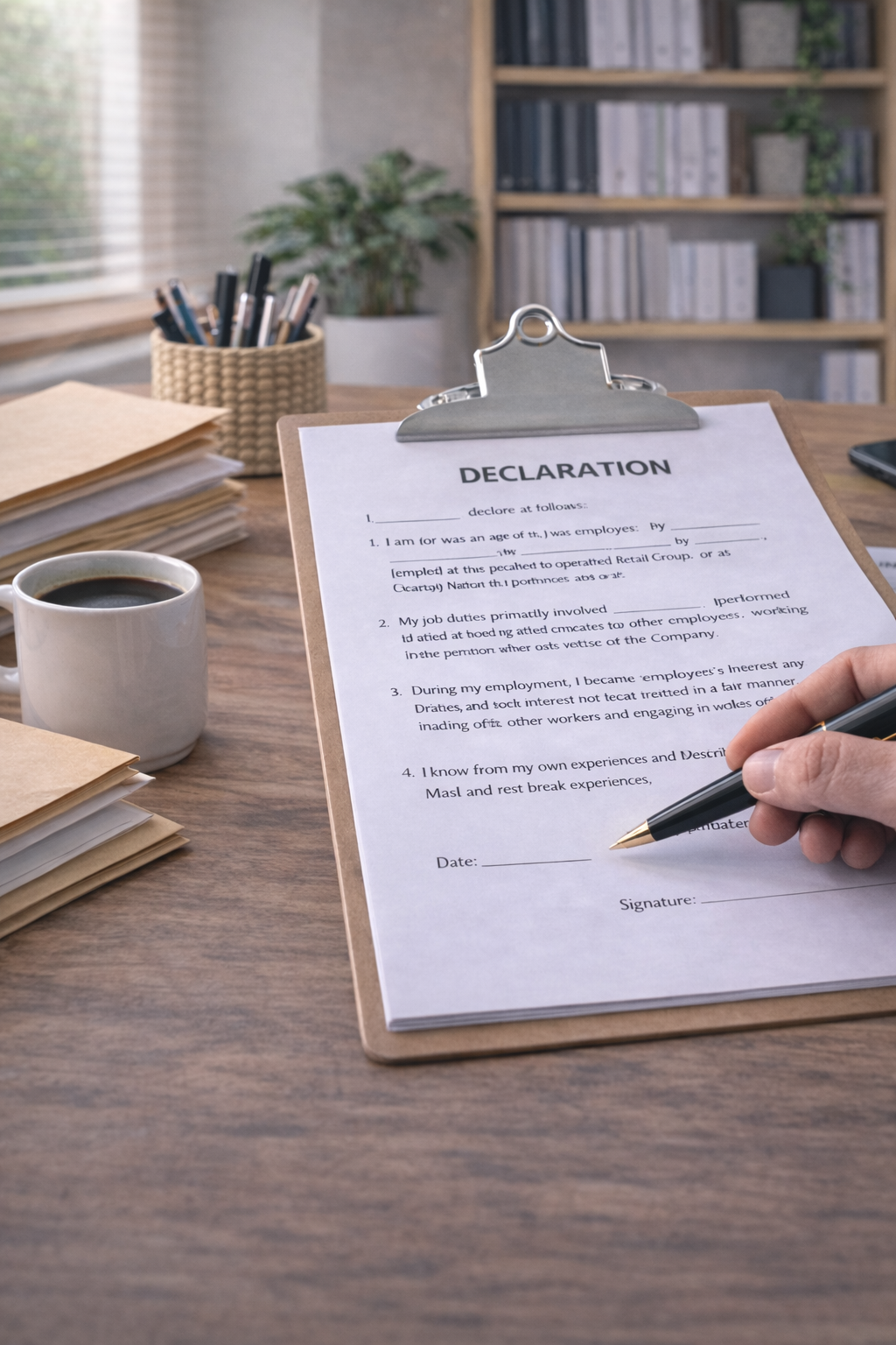 Signing factual completed declaration statement, California Employment Law