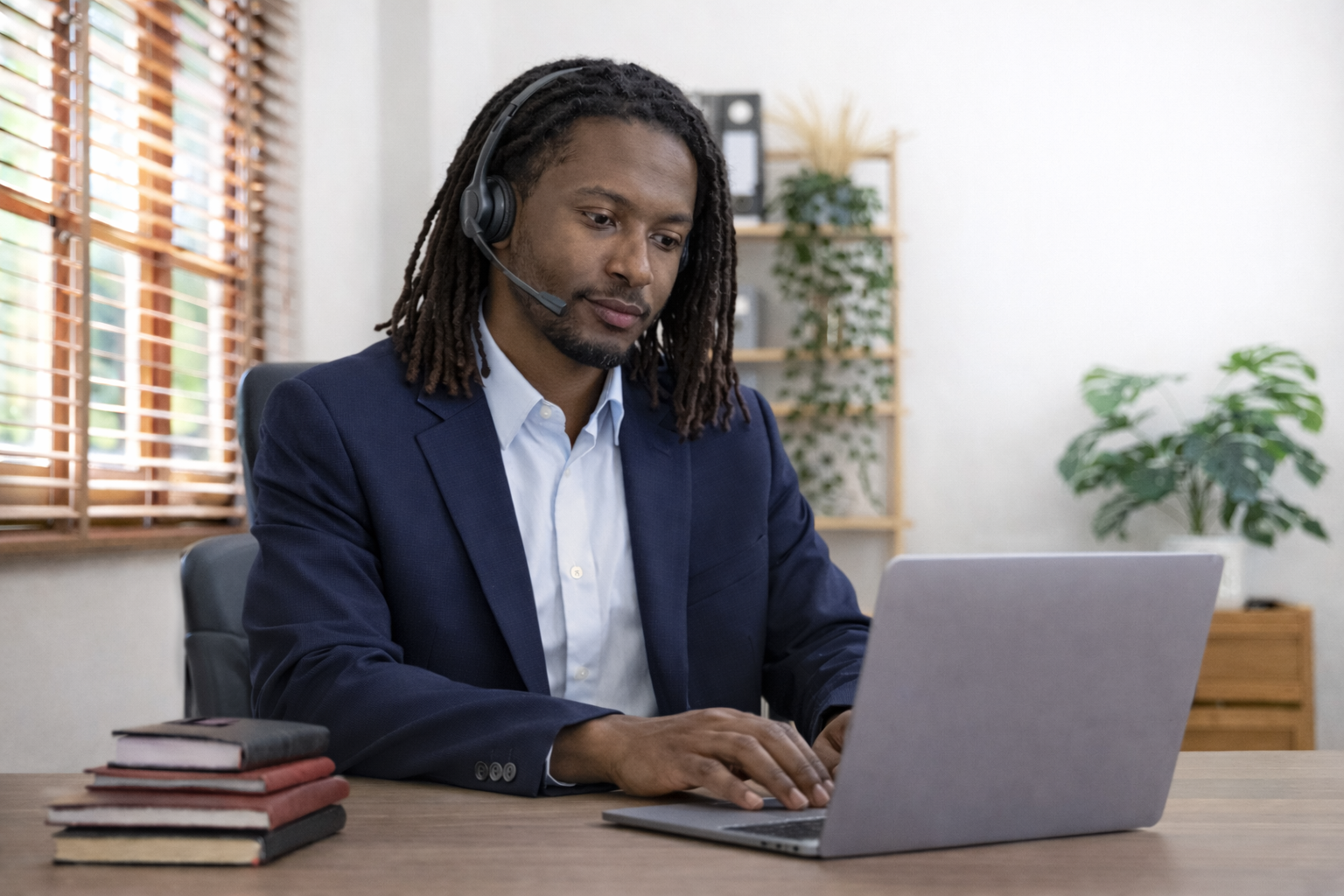 Professional intake specialist conducting phone intake interview