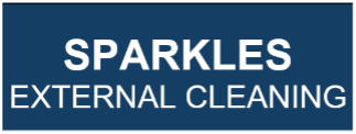 Sign reading 'Sparkles External Cleaning' with white text on a dark blue background.