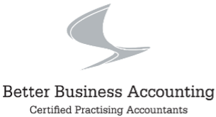 Logo for Better Business Accounting with a stylized check mark and text indicating Certified Practising Accountants.