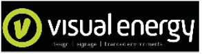 Visual Energy logo with green circle and white text on a black background