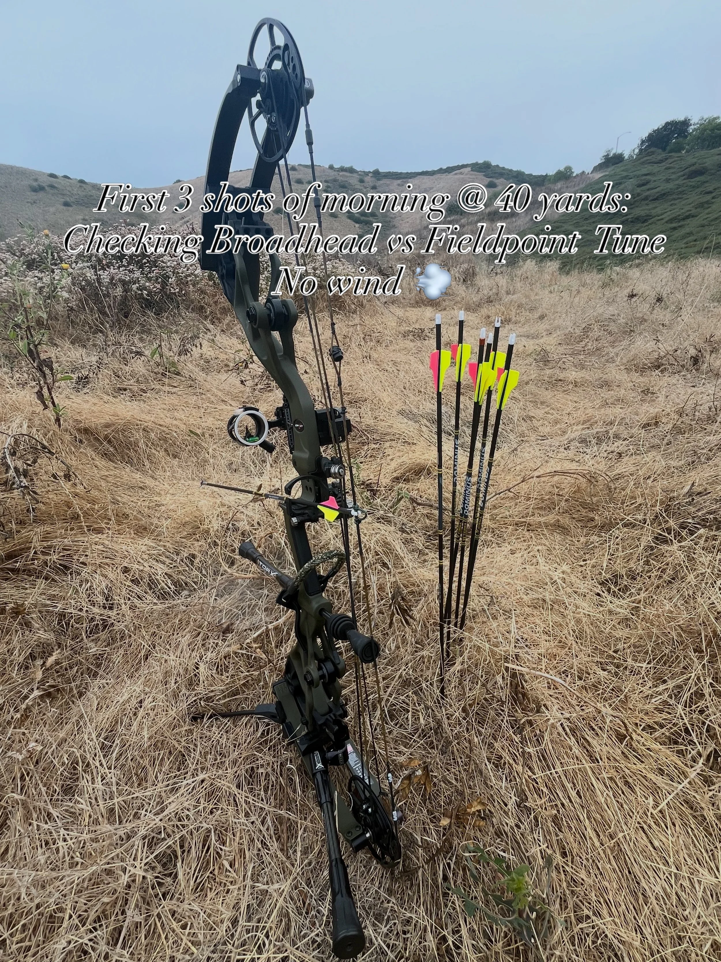 I value my first shots of the day, a reality check with no warm up. You can really gauge what a safe shot distance is for you, an ethical realiable shot.  Mine is usually 60 yards max on a calm day leading up to the season after practice with broadhe