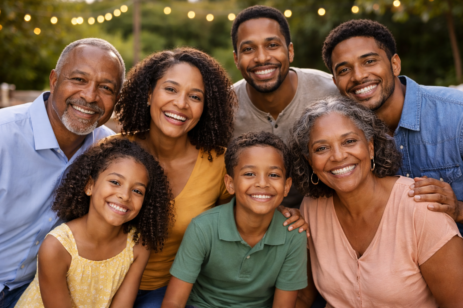 Happy multigenerational African American family smiling outdoors