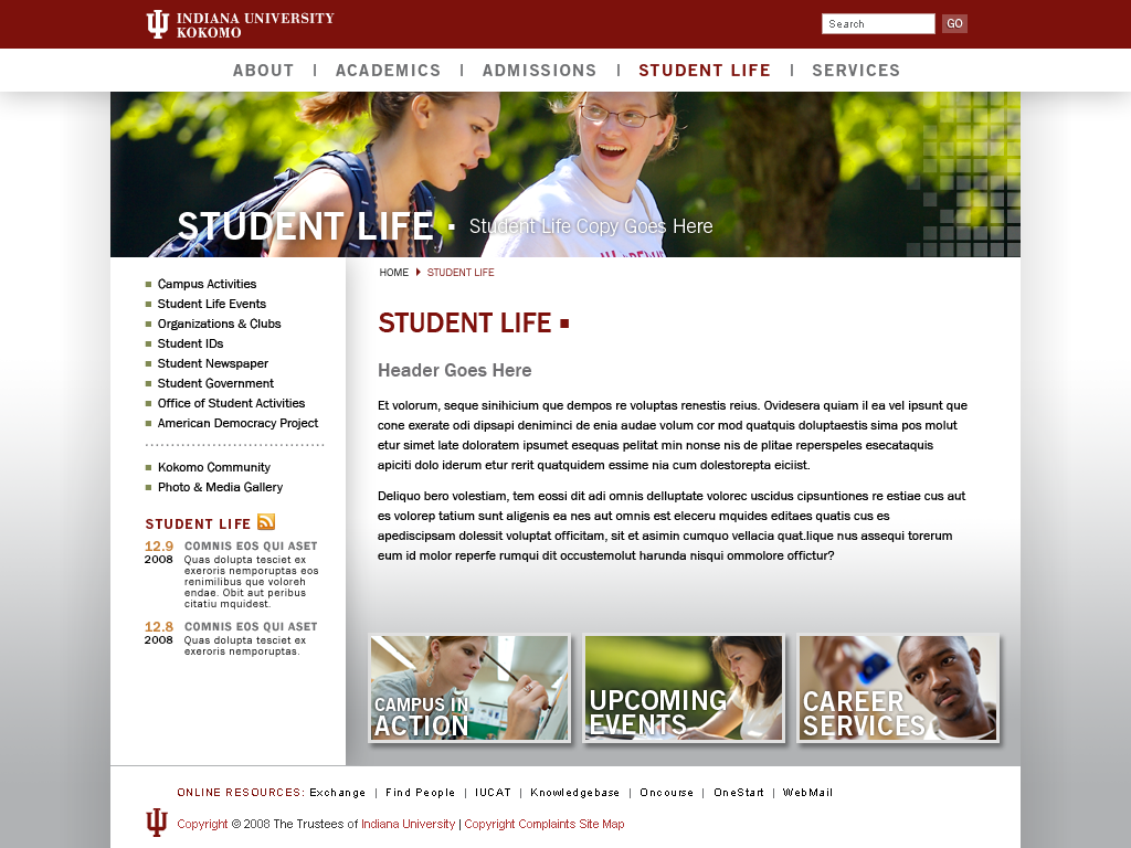 Website - Subpage (Student Life)
