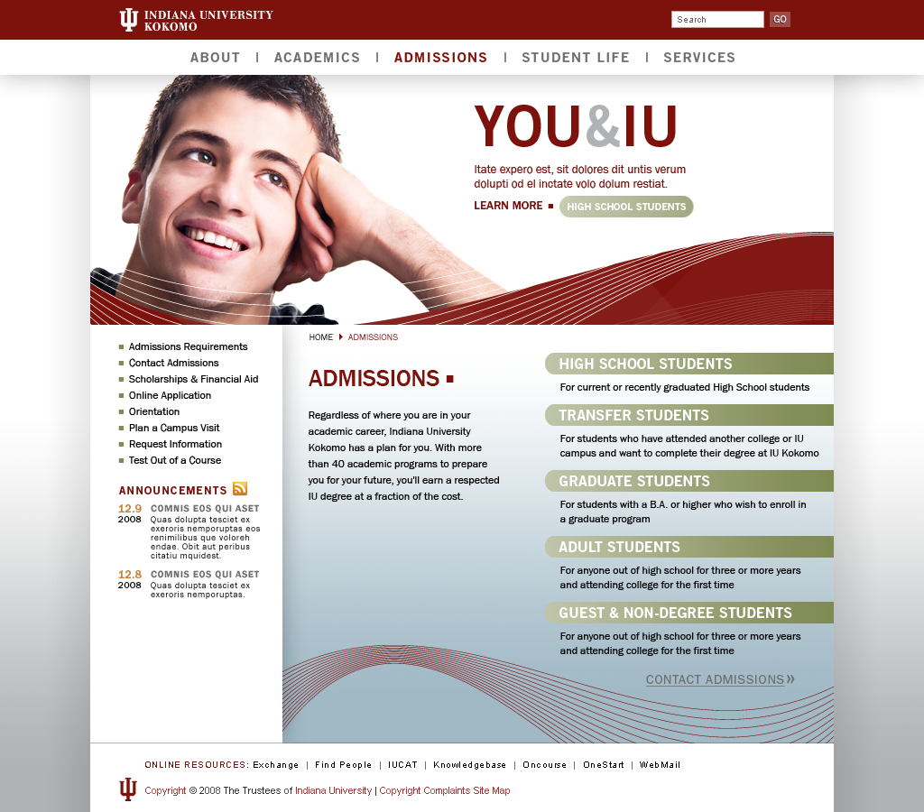 Website - Subpage (Admissions)