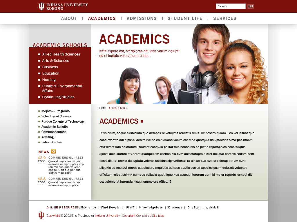 Website - Subpage (Academics)