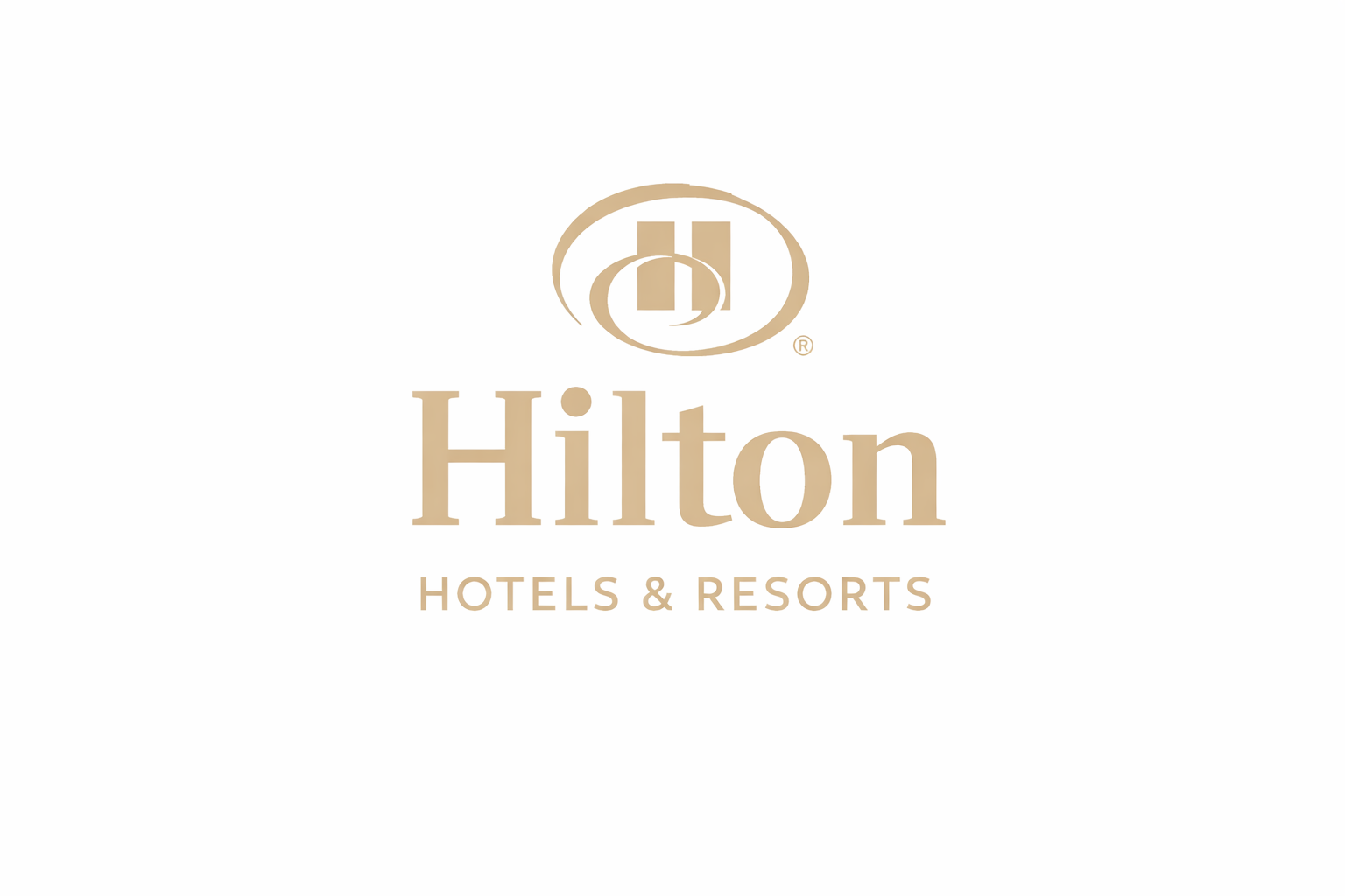 Hilton Hotels & Resorts logo in gold with a stylized 'H' symbol above the text.