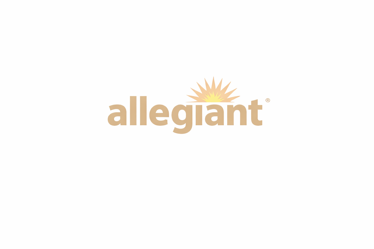The Allegiant logo features the brand name in beige with a stylized sunburst above the letter 'g' on a white background.