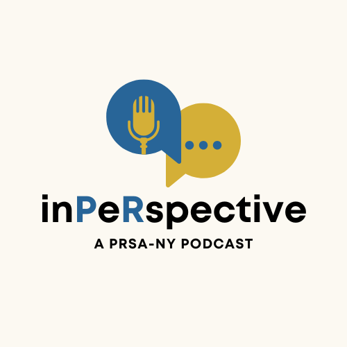 Logo for inPerspective podcast with two speech bubbles, one with a microphone and one with three dots