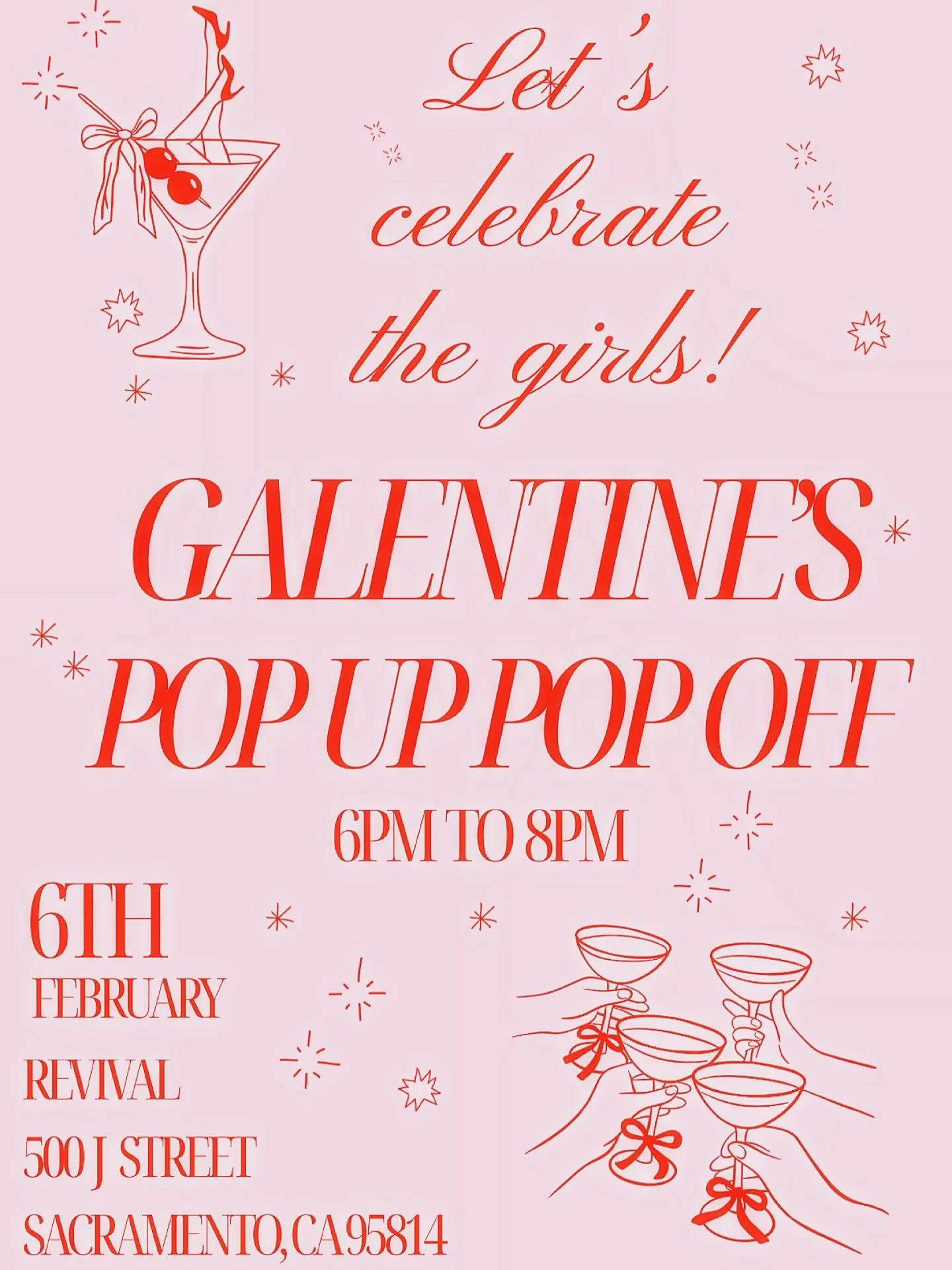 YOU&rsquo;RE INVITED 💌🍸💋💕

Grab your besties + come have a glass of wine or martinis with us as we kick off our 𝒻𝒾𝓇𝓈𝓉 𝐏𝐎𝐏 𝐔𝐏 𝐏𝐎𝐏 𝐎𝐅𝐅 event 𝓉ℴ 𝒸ℯ𝓁ℯ𝒷𝓇𝒶𝓉ℯ 𝐆𝐚𝐥𝐞𝐧𝐭𝐢𝐧𝐞&rsquo;𝐬 𝐃𝐚𝐲! 

We&rsquo;ll be yapping about work