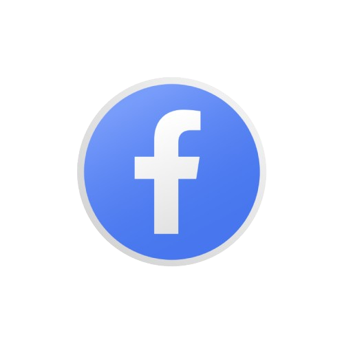 Facebook logo with a blue circle and white lowercase 'f' in the center.