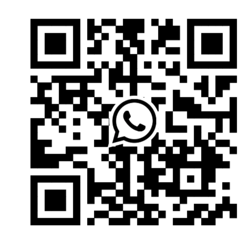 A QR code with the WhatsApp logo in the center.