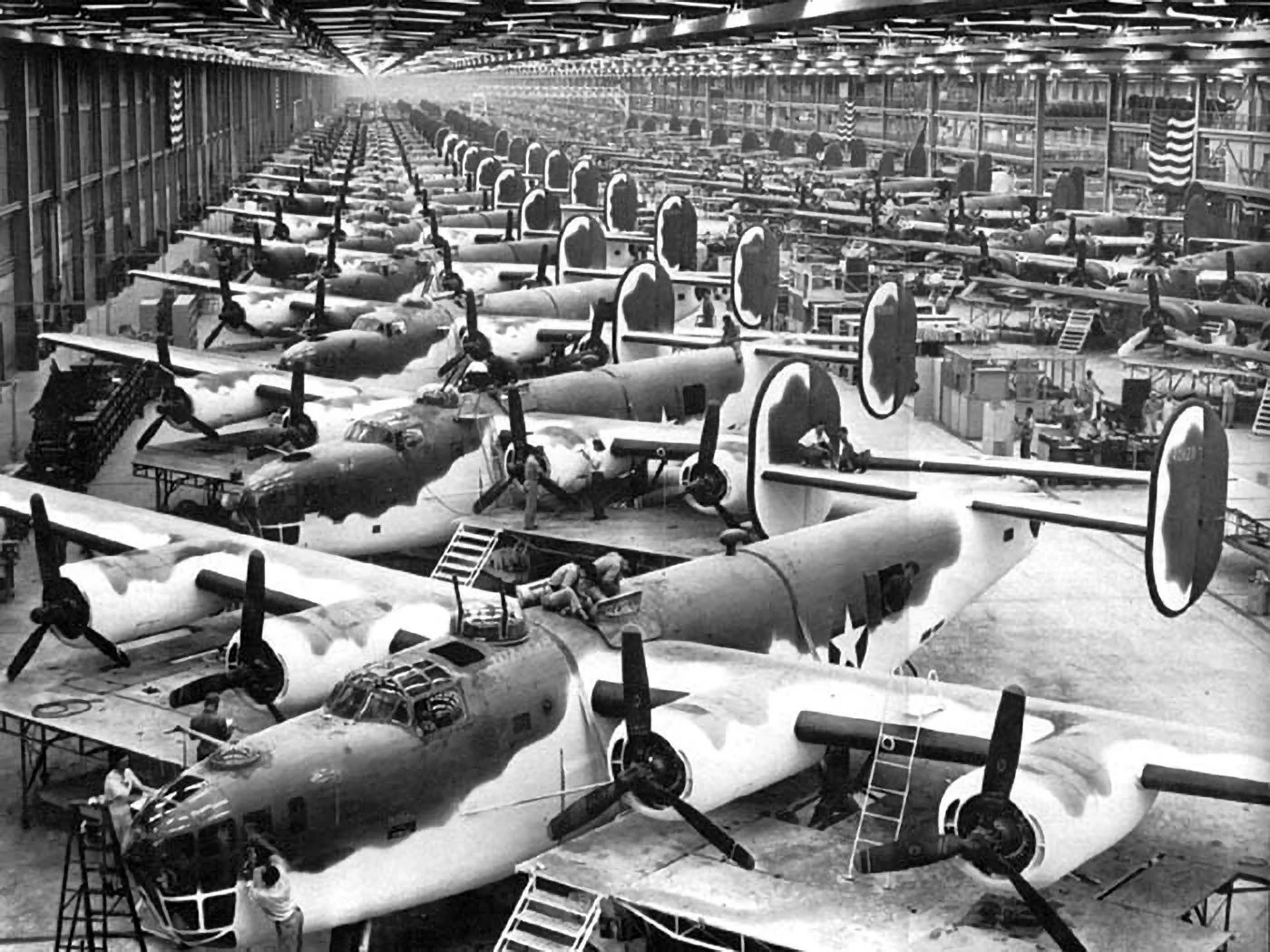 Arsenal of Democracy. American factories and shipyards operated on an unprecedented scale, producing aircraft, ships, vehicles, and supplies that supported Allied operations around the world.