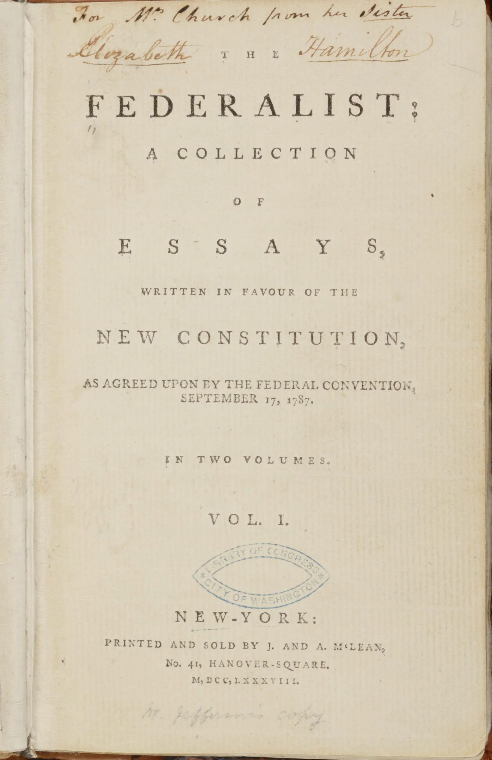 The Federalist Papers.
Written by James Madison, Alexander Hamilton, and John Jay, the essays framed the Constitution as a safeguard against faction, instability, and collapse — arguing that liberty required structure as much as resistance.
