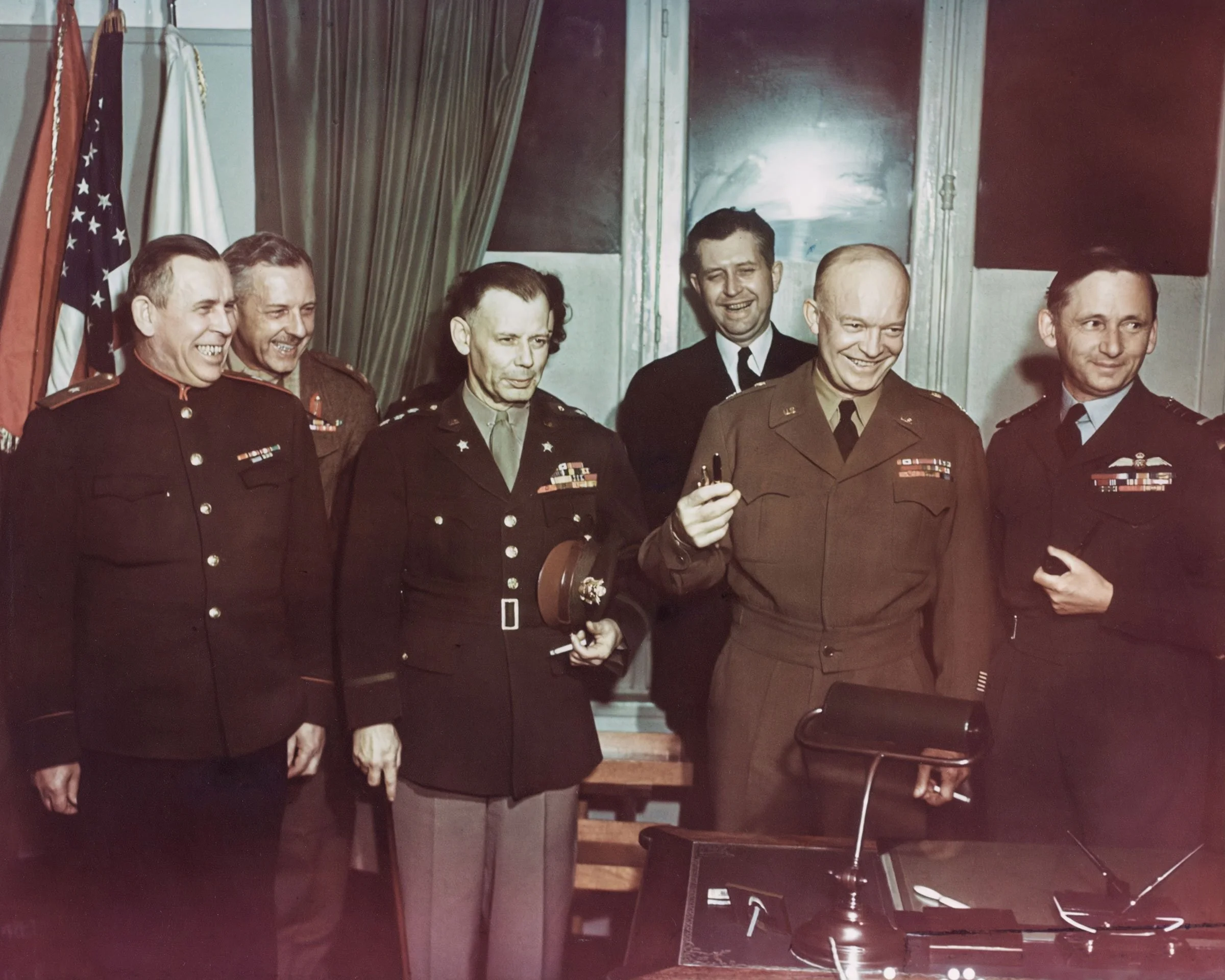 Leadership. Before becoming president, Eisenhower commanded Allied forces in Europe during the Second World War. His military experience helped shape his approach to leadership during a period of international uncertainty.