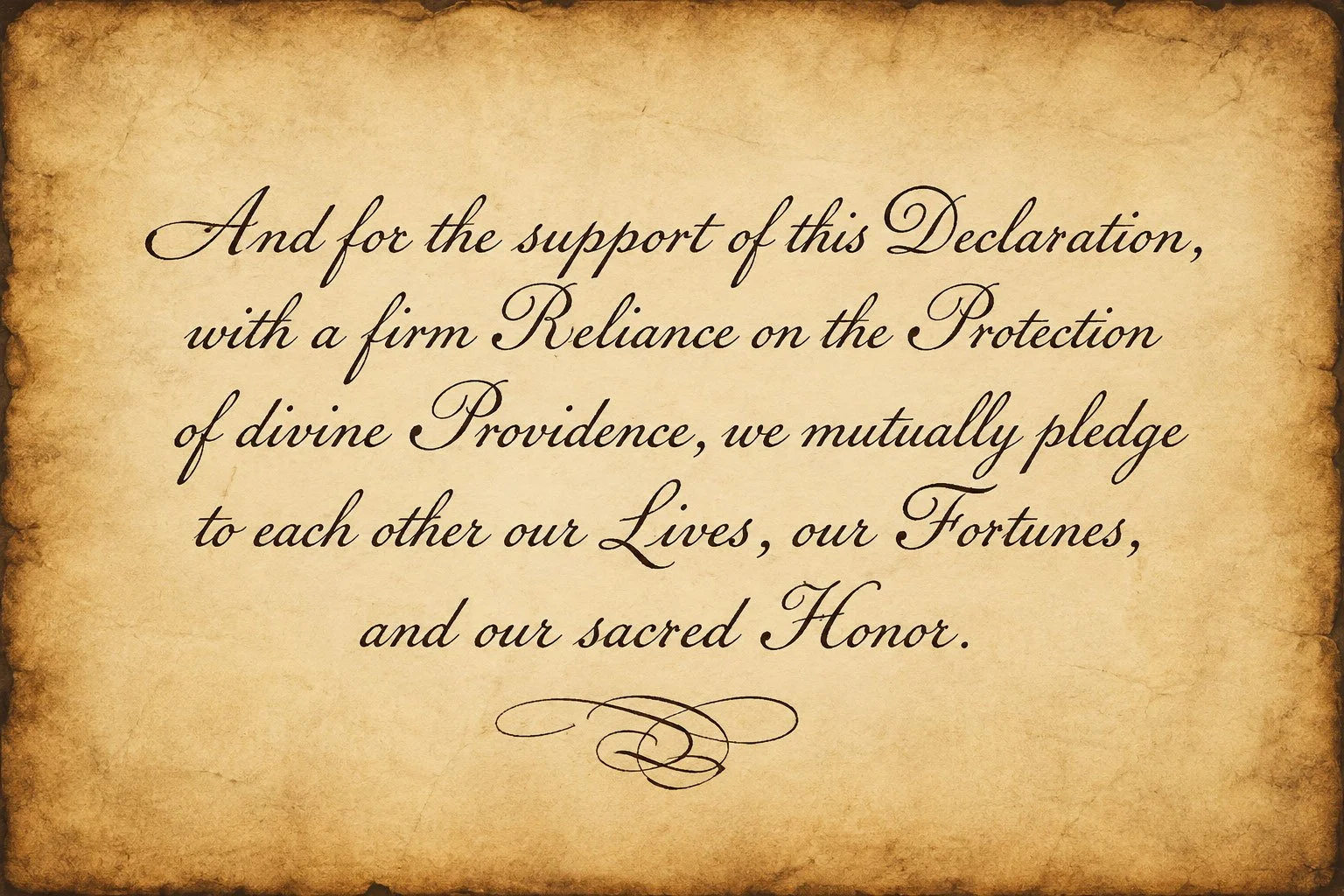 Our Lives, Our Fortunes, and Our Sacred Honor (1776).
By signing the Declaration, the delegates accepted that failure could cost them their property, their freedom, or their lives. Independence was no longer an idea—it had become a solemn pledge.