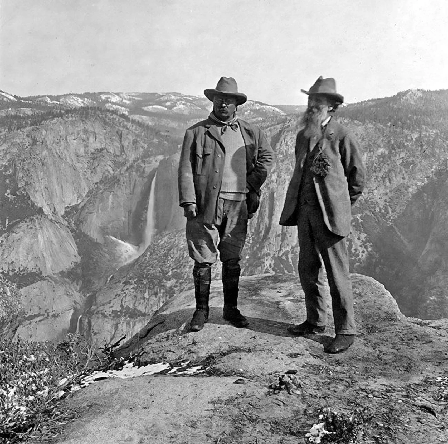 Conservation. Roosevelt greatly expanded the nation's commitment to protecting forests, wildlife, and public lands. Here he stands with naturalist John Muir overlooking Yosemite Valley.