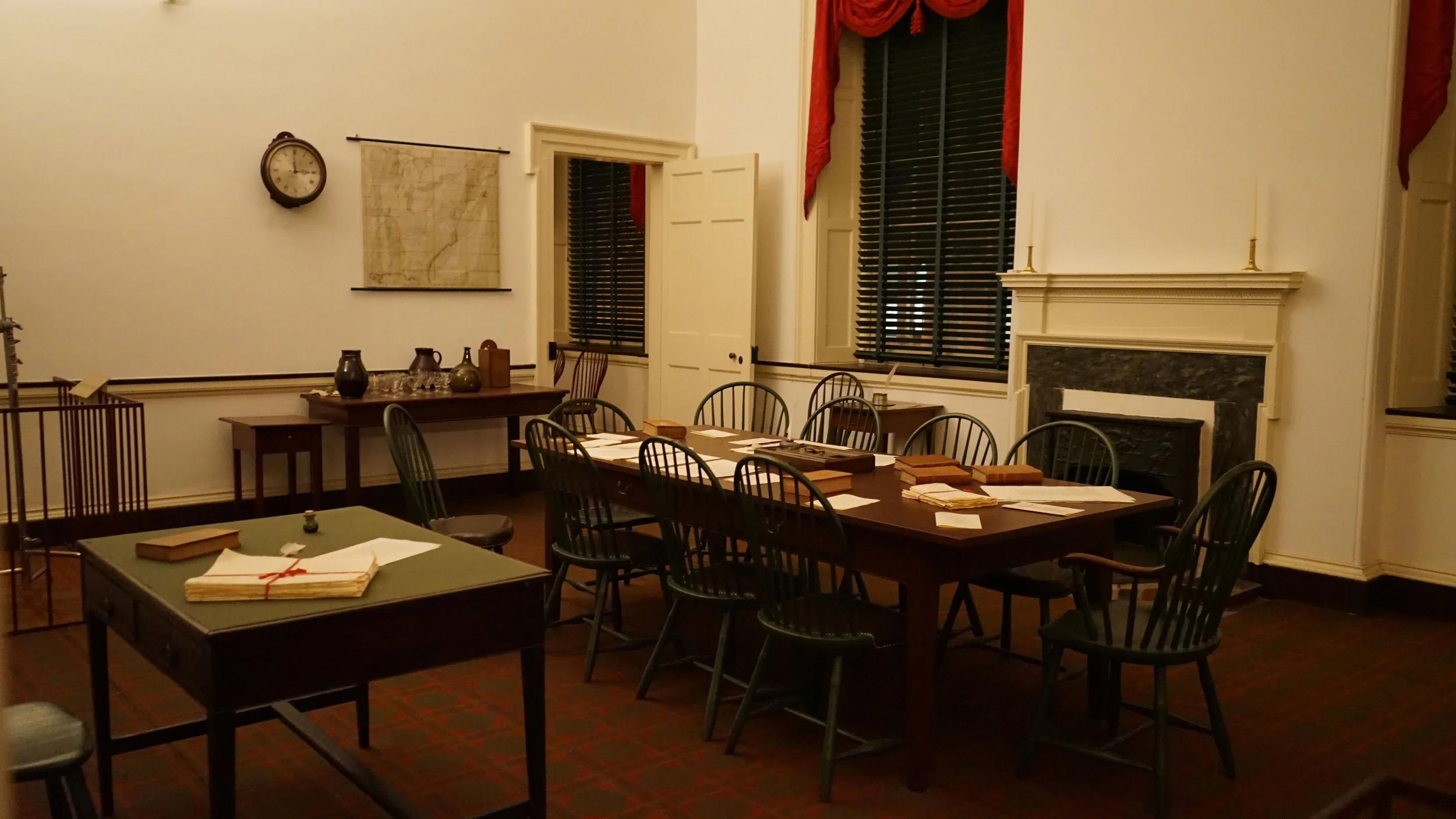 Historic meeting room at Independence Hall in Philadelphia .