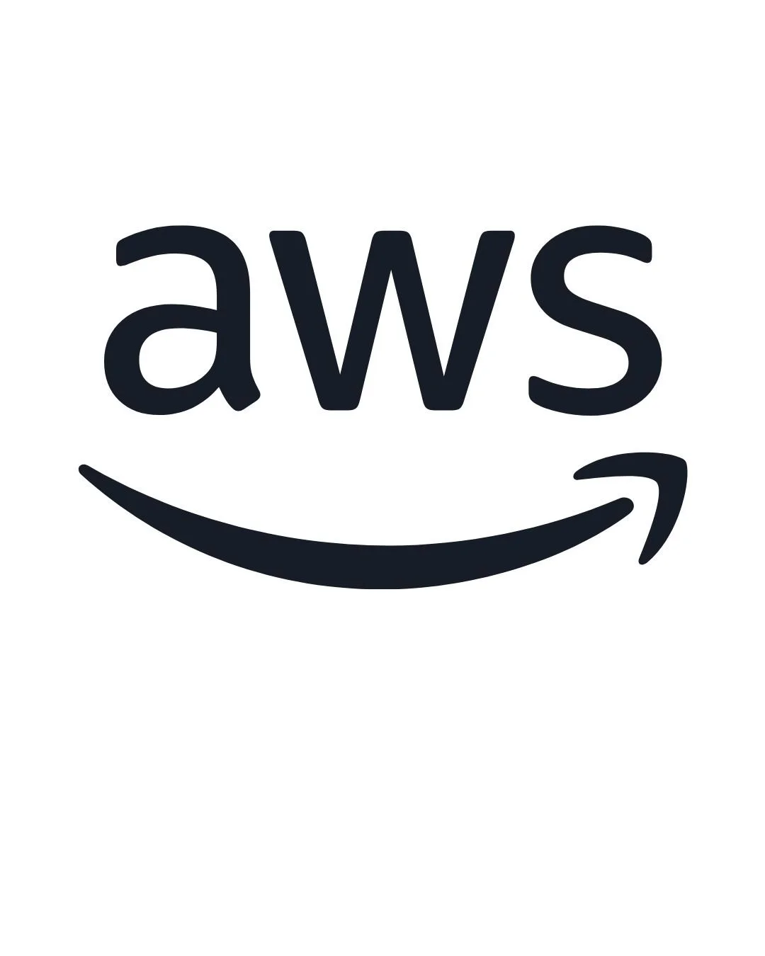 Amazon Web Services (AWS) logo with black text and curved arrow on a white background.