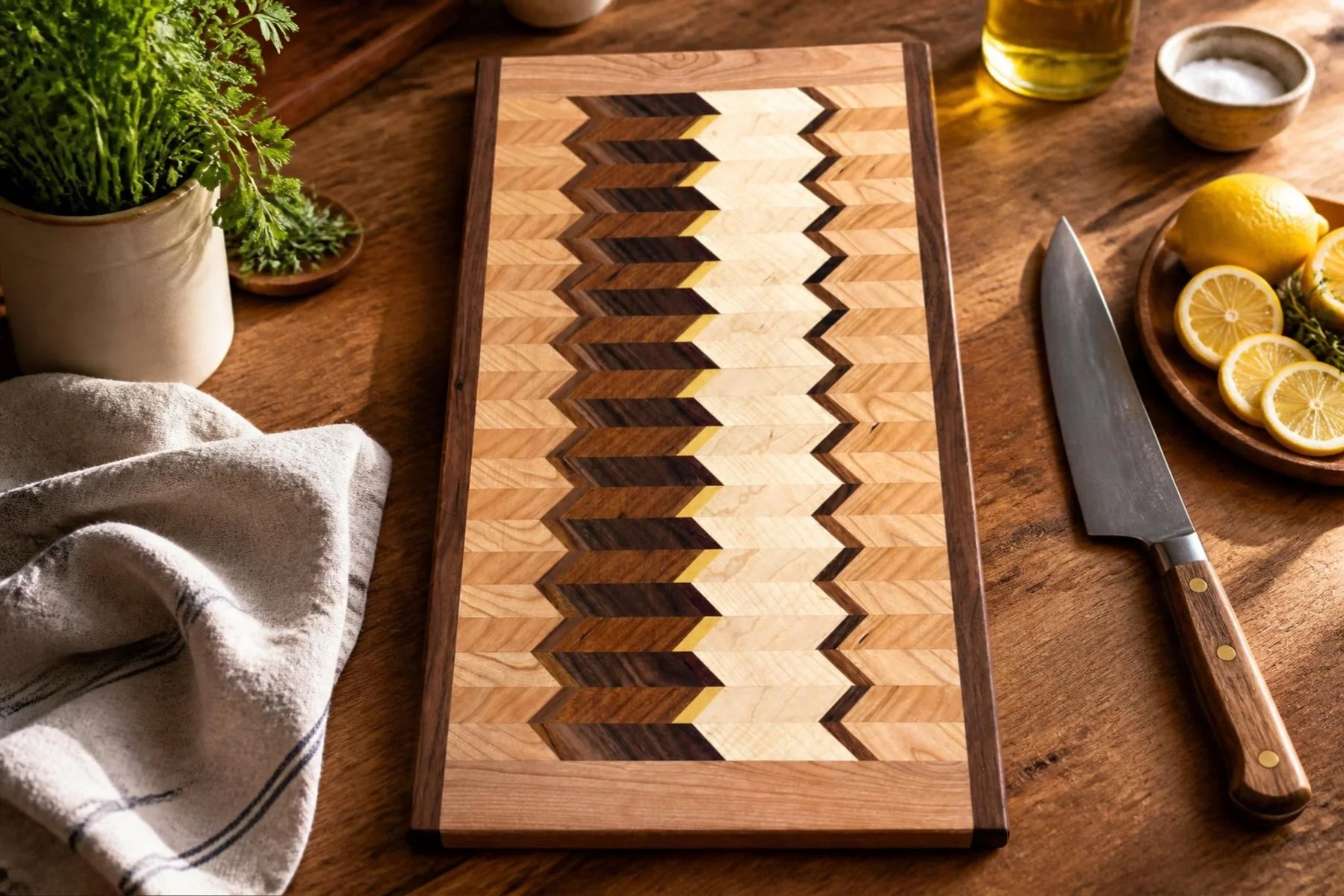 Chevron Cutting Board – Purple Heart & Curly Maple