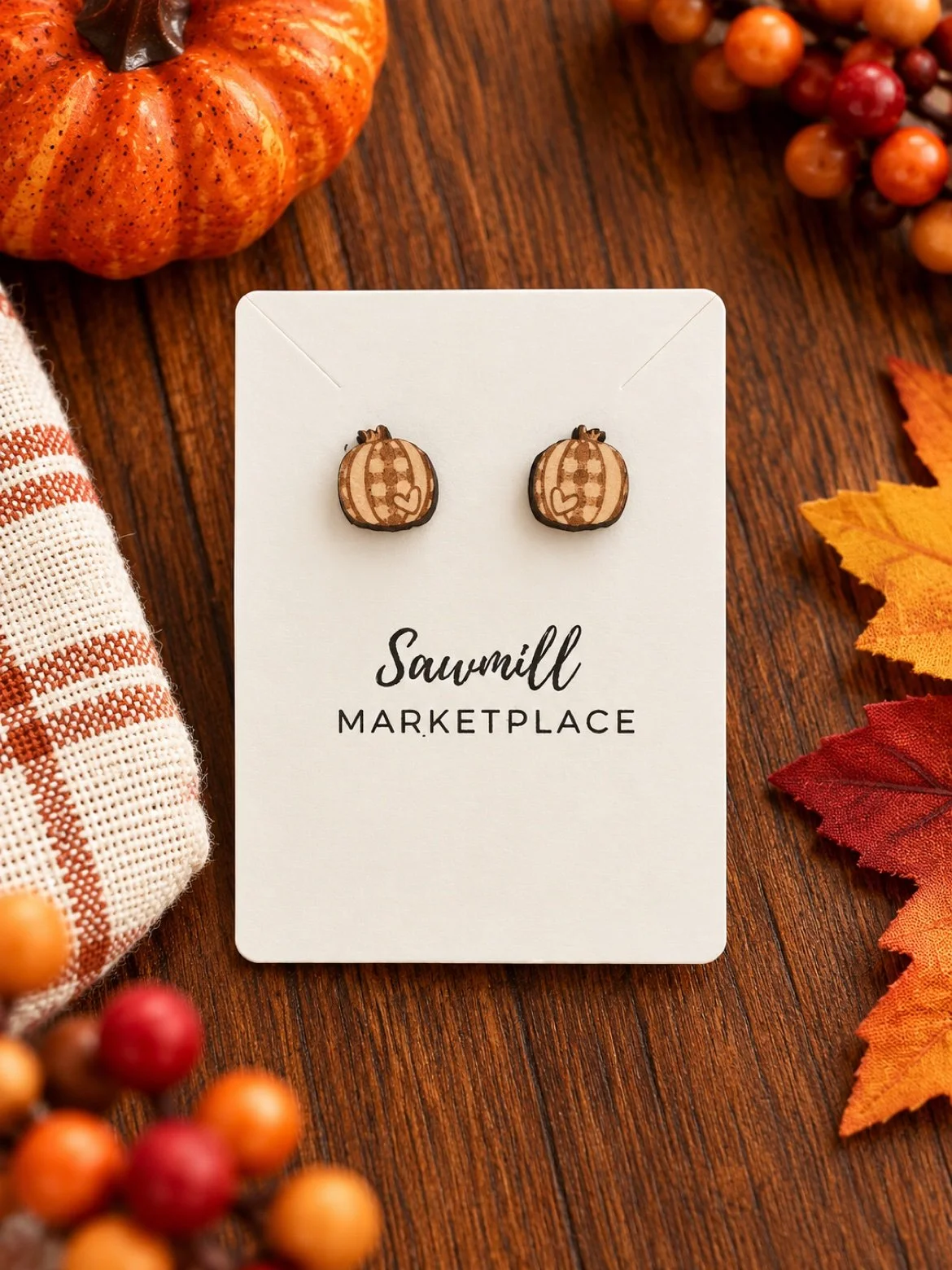Pumpkin Plaid Stud Earrings