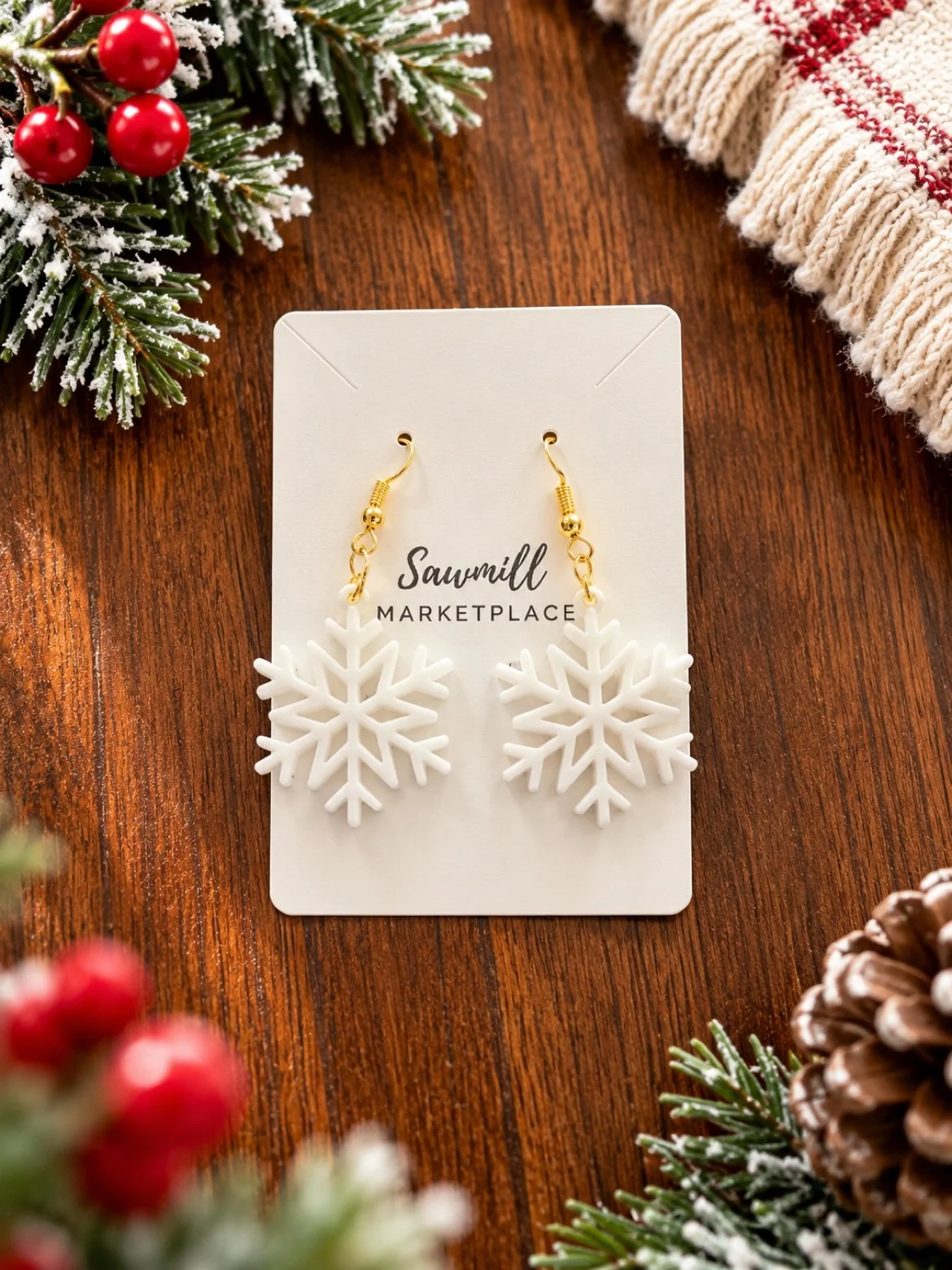 White Snowflake Dangle Earrings