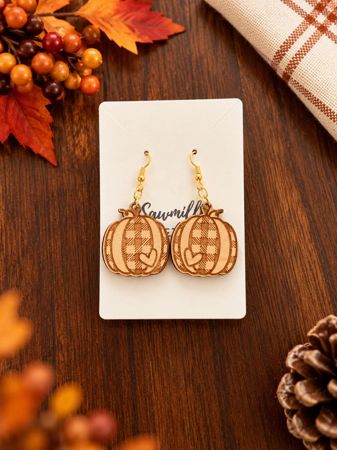 Pumpkin Plaid Dangle Earrings