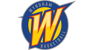 Wyndham Basketball logo with a blue circle, a red lightning bolt, and prominent yellow 'W'