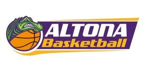 Altona Basketball logo featuring a cartoon alligator holding a basketball with the text 'Altona Basketball'