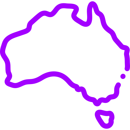 Outline of the country of Australia in purple.